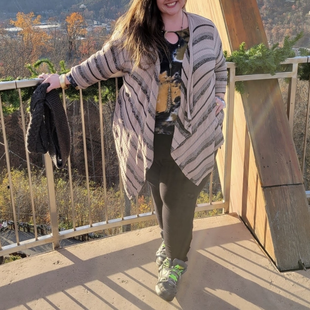 Catherines Waterfall Cardigan Cream and Black Size 2X